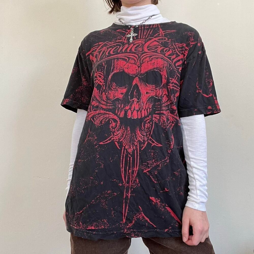 Xtreme-couture Women's Black and Red T-shirt